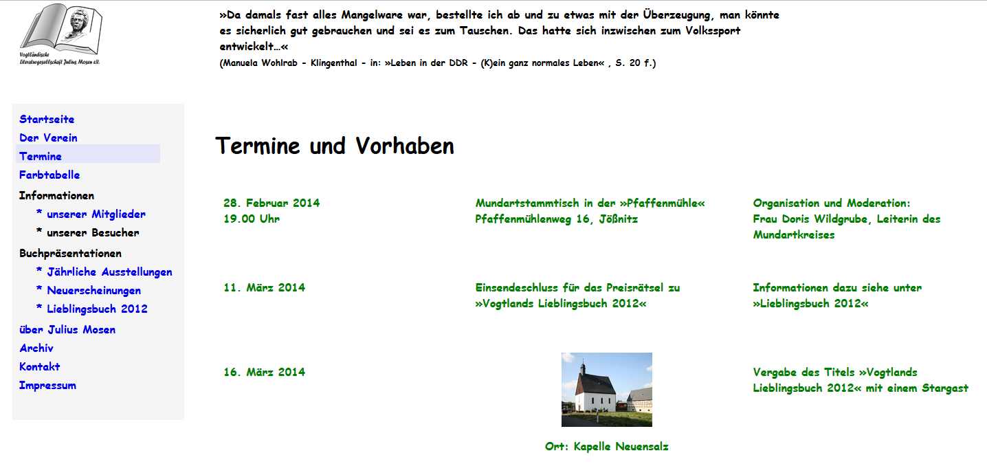 Unterseite »Termine« 2014